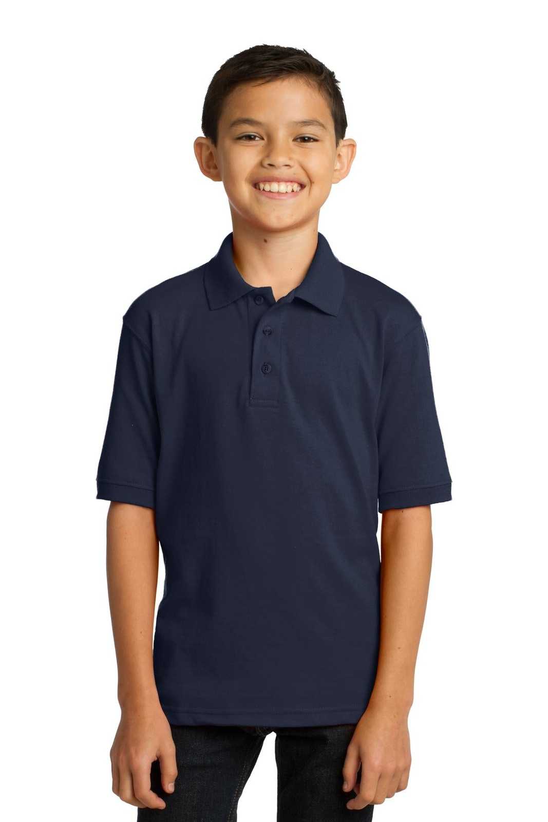 Port & Company KP55Y Youth Core Blend Jersey Knit Polo - Deep Navy - HIT a Double - 1