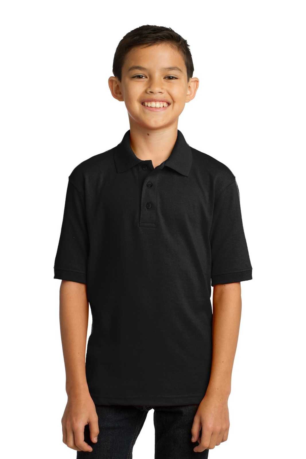 Port & Company KP55Y Youth Core Blend Jersey Knit Polo - Jet Black - HIT a Double - 1