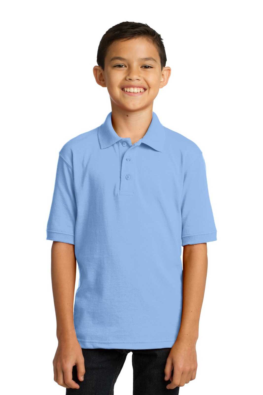 Port & Company KP55Y Youth Core Blend Jersey Knit Polo - Light Blue - HIT a Double - 1