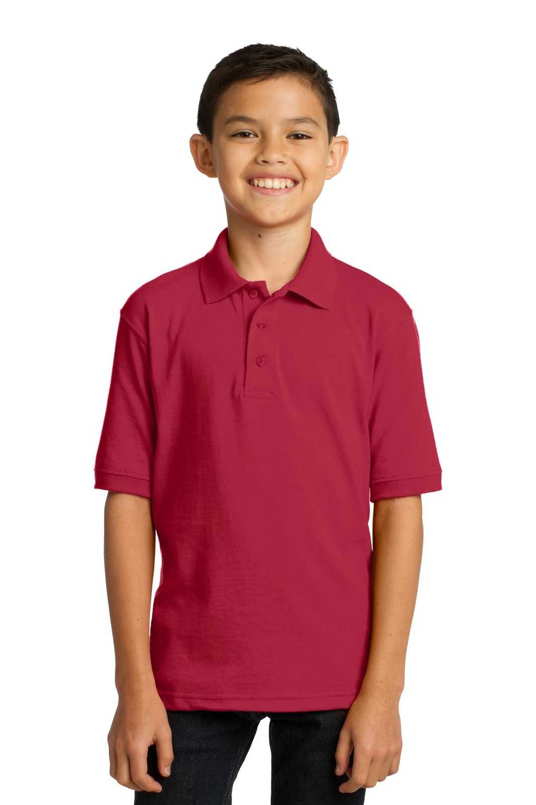 Port & Company KP55Y Youth Core Blend Jersey Knit Polo - Red - HIT a Double - 1