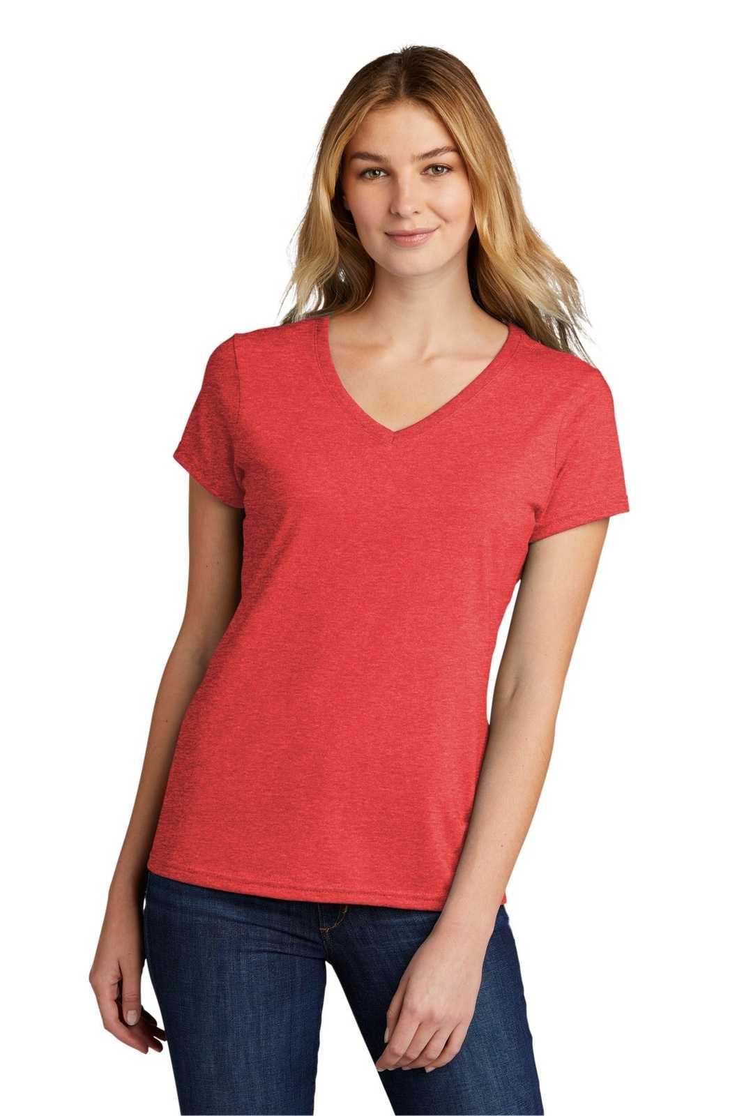 Port & Company LPC330V Ladies Tri-Blend V-Neck Tee - Bright Red Heather - HIT a Double - 1
