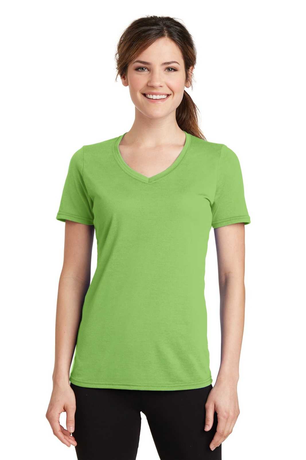 Port & Company LPC381V Ladies Performance Blend V-Neck Tee - Lime - HIT a Double - 1