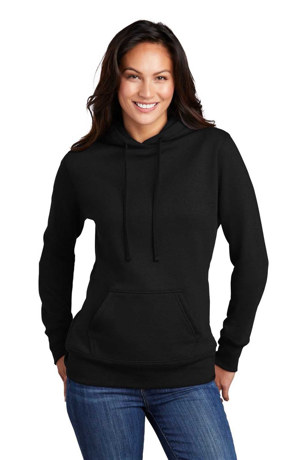 Port &amp; Company LPC78H Ladies Core Fleece Pullover Hooded Sweatshirt - Jet Black - HIT a Double - 1