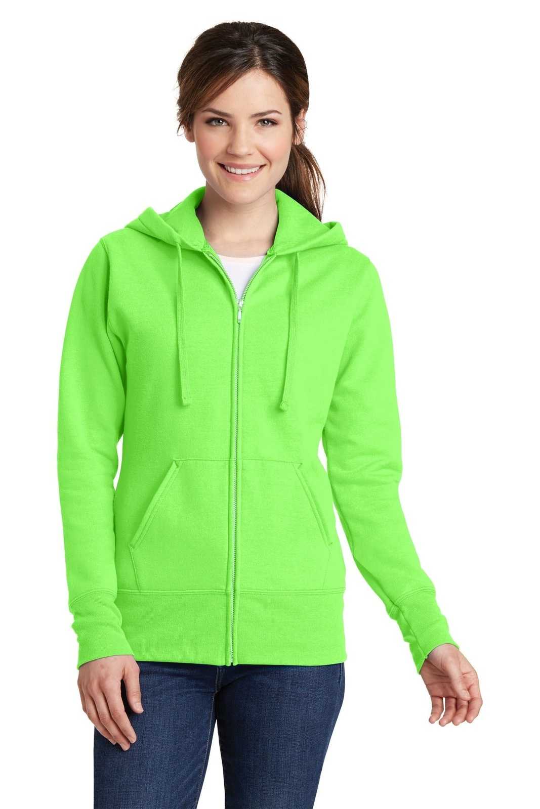 Port & Company LPC78ZH Ladies Core Fleece Full-Zip Hooded Sweatshirt - Neon Green - HIT a Double - 1