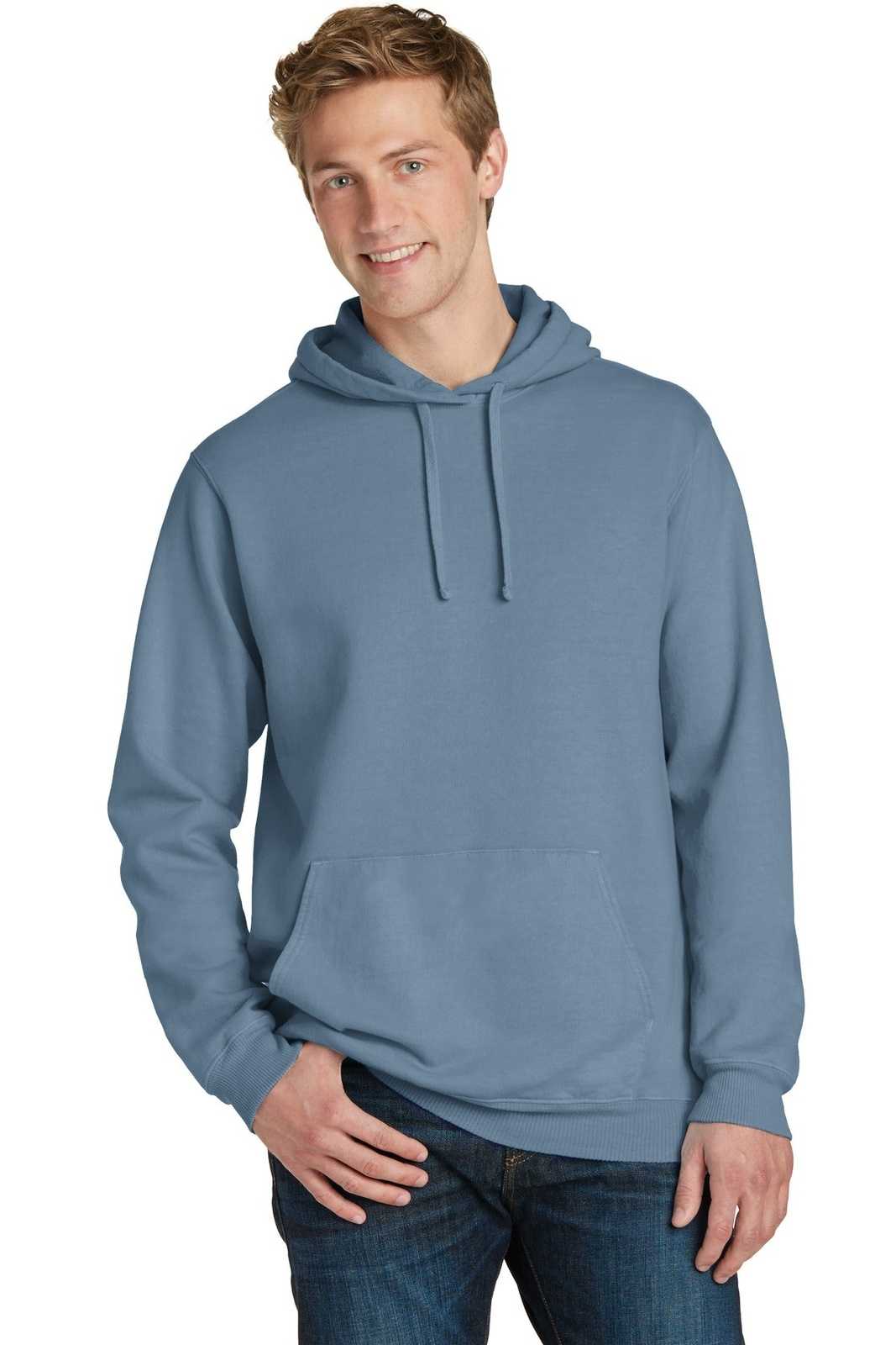 Port & Company PC098H Beach Wash Garment-Dyed Pullover Hooded Sweatshirt - Denim Blue - HIT a Double - 1