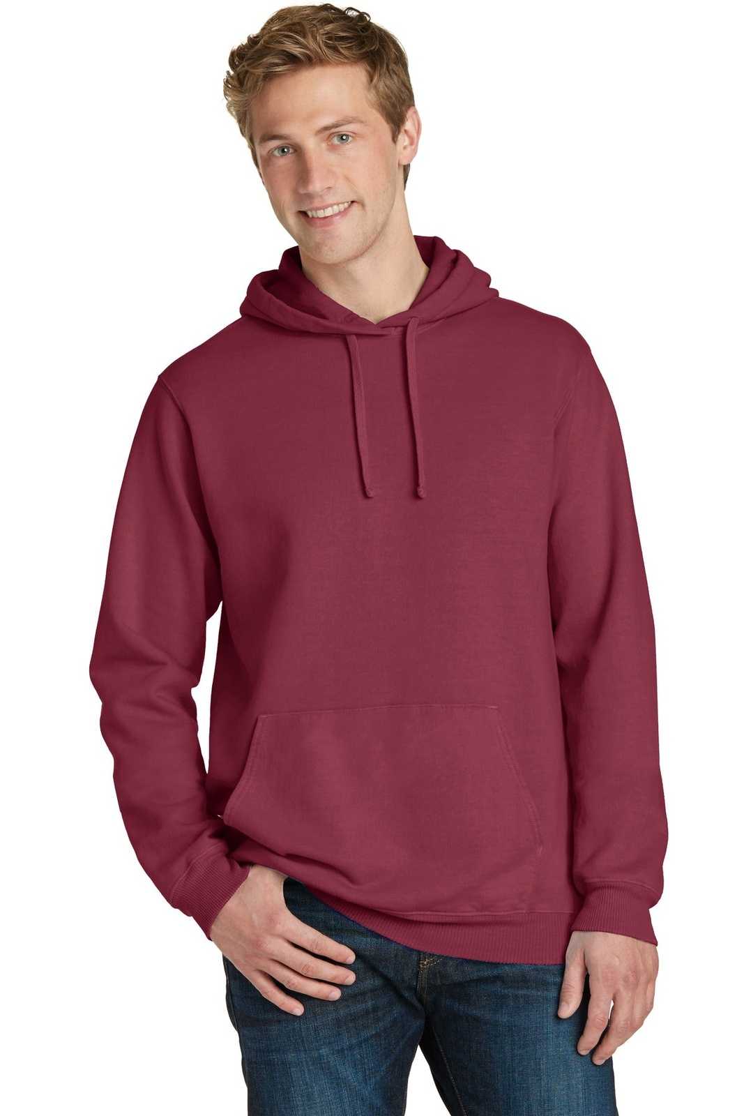 Port & Company PC098H Beach Wash Garment-Dyed Pullover Hooded Sweatshirt - Merlot - HIT a Double - 1