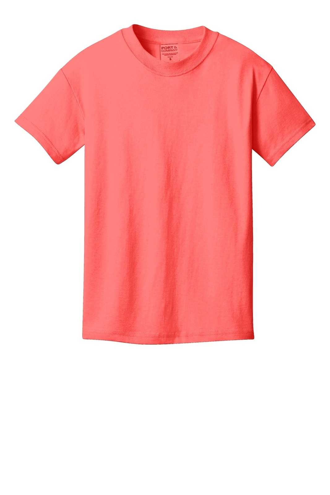 Port & Company PC099Y Youth Beach Wash Garment-Dyed Tee - Neon Coral - HIT a Double - 1