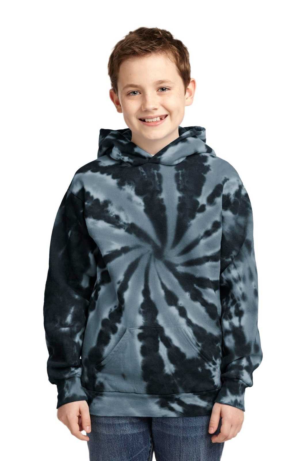 Port & Company PC146Y Youth Tie-Dye Pullover Hooded Sweatshirt - Black - HIT a Double - 1