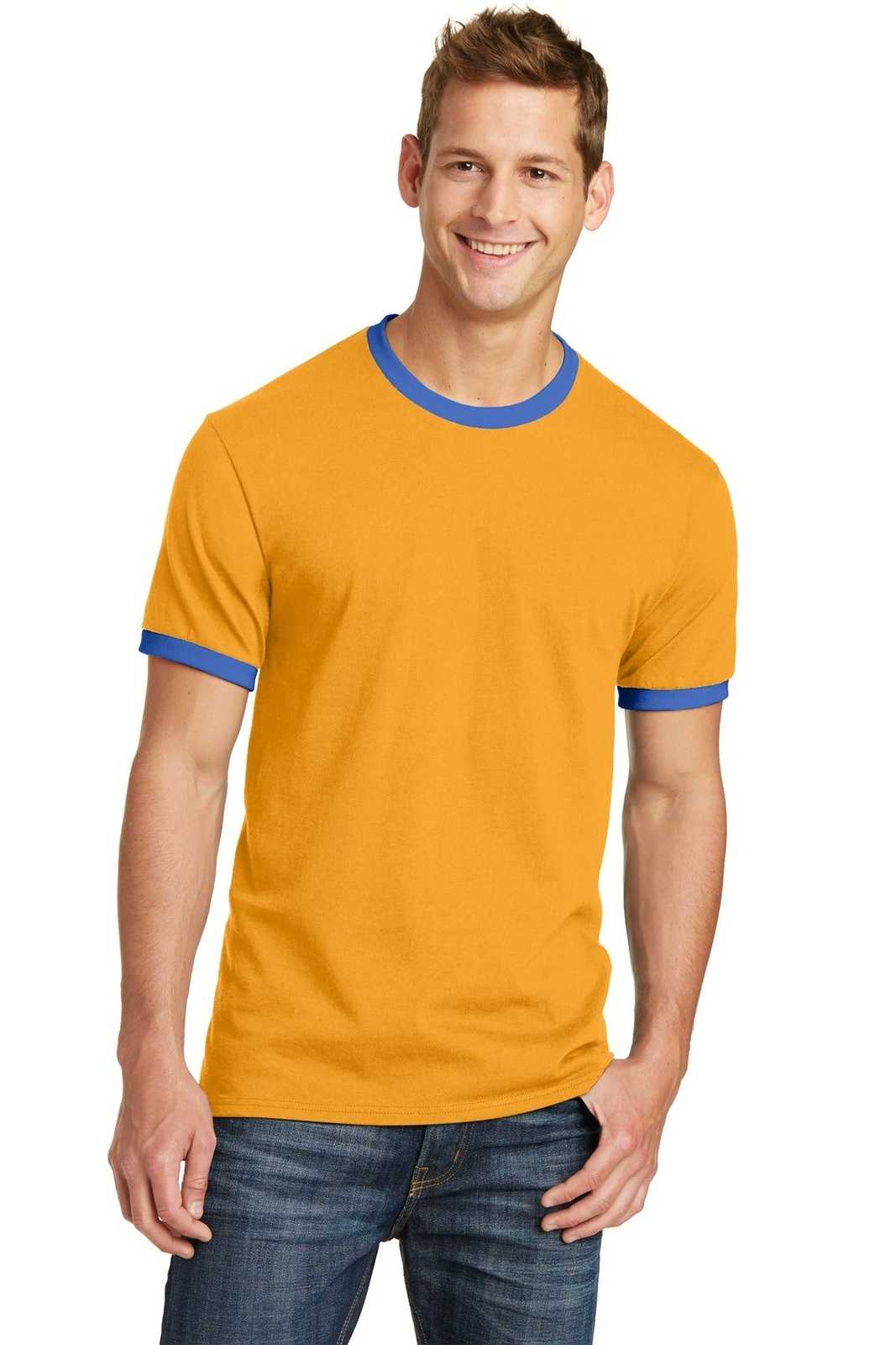 Port & Company PC54R Core Cotton Ringer Tee - Gold Royal - HIT a Double - 1