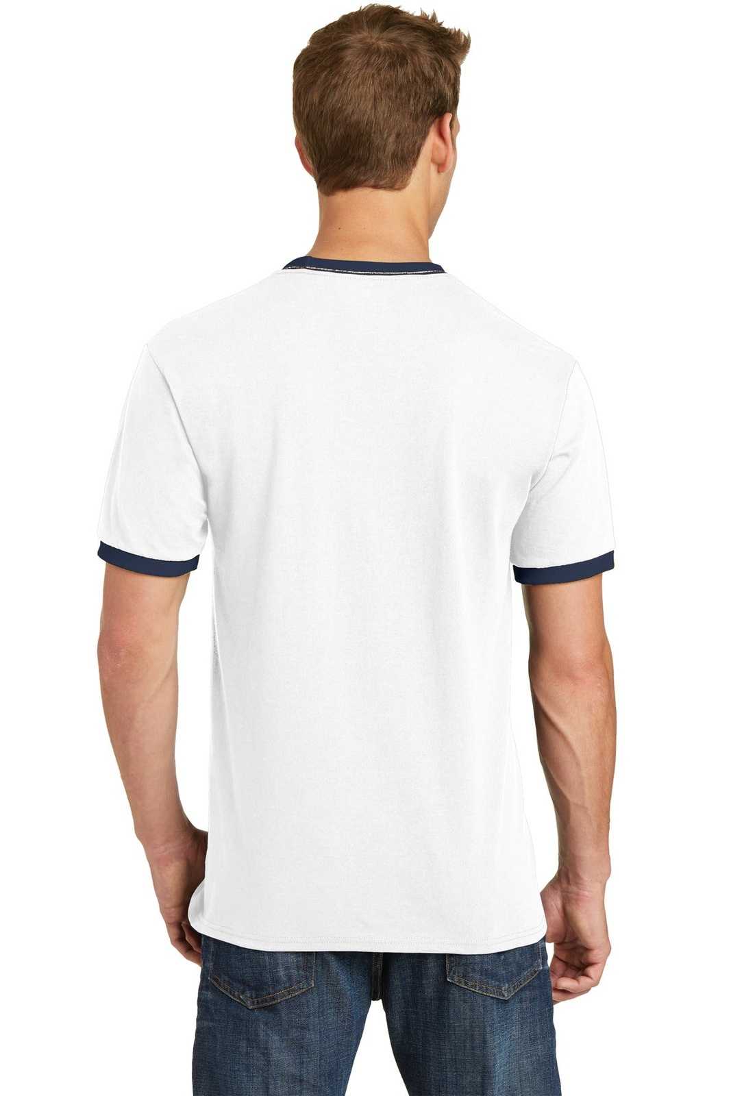 Port & Company PC54R Core Cotton Ringer Tee - White Navy - HIT a Double - 1