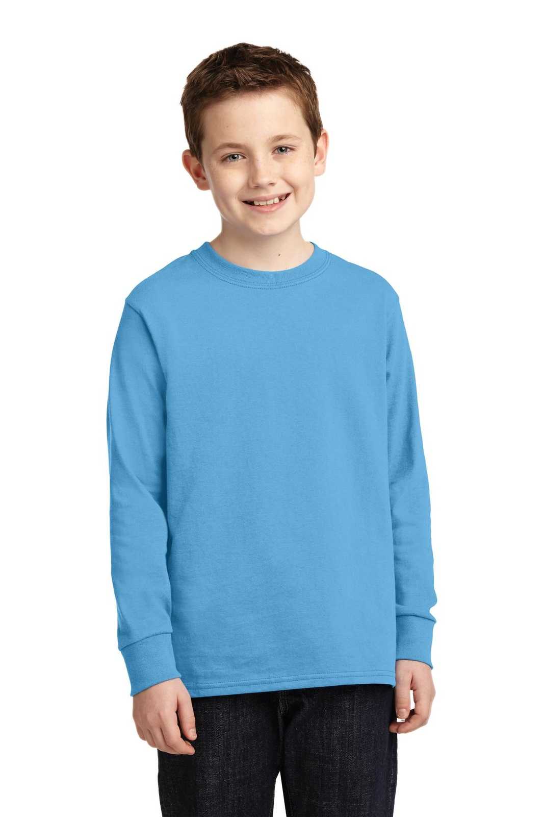Port & Company PC54YLS Youth Long Sleeve Core Cotton Tee - Aquatic Blue - HIT a Double - 1