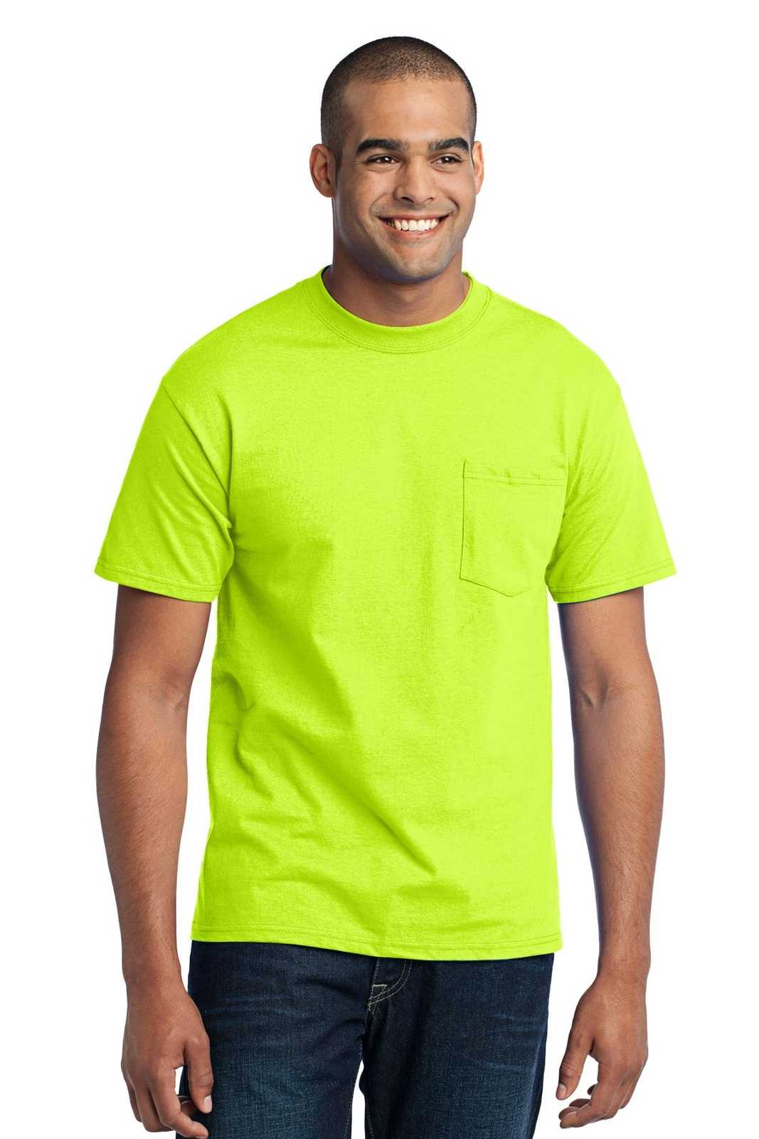 Port & Company PC55PT Tall Core Blend Pocket Tee - Safety Green - HIT a Double - 1