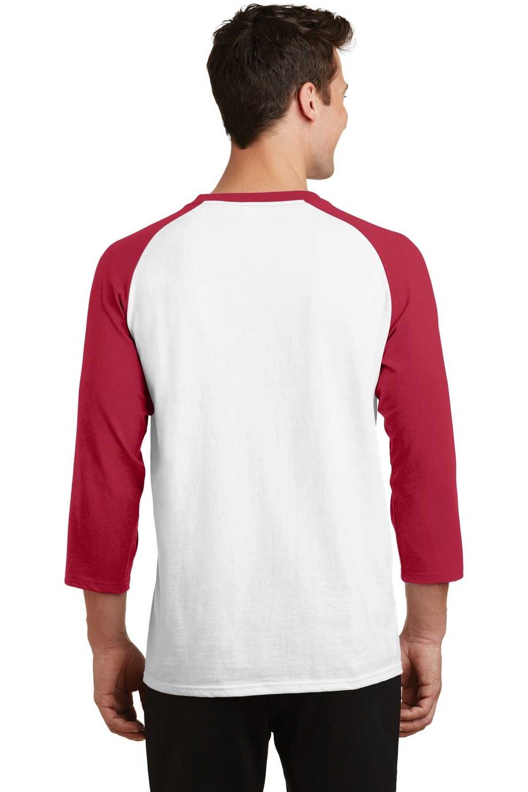 Port & Company PC55RS Core Blend 3/4-Sleeve Raglan Tee - White Red - HIT a Double - 1