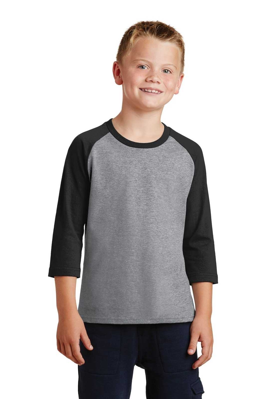 Port & Company PC55YRS Youth Core Blend 3/4-Sleeve Raglan Tee - Athletic Heather Jet Black - HIT a Double - 1
