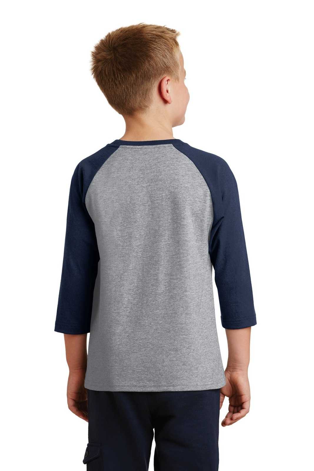 Port & Company PC55YRS Youth Core Blend 3/4-Sleeve Raglan Tee - Athletic Heather Navy - HIT a Double - 1