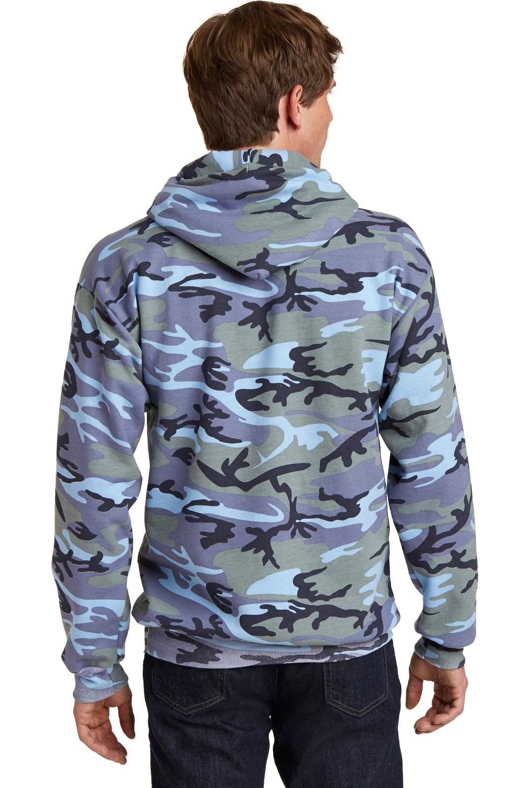 Port & Company PC78HC Core Fleece Camo Pullover Hooded Sweatshirt - Woodland Blue Camo - HIT a Double - 1
