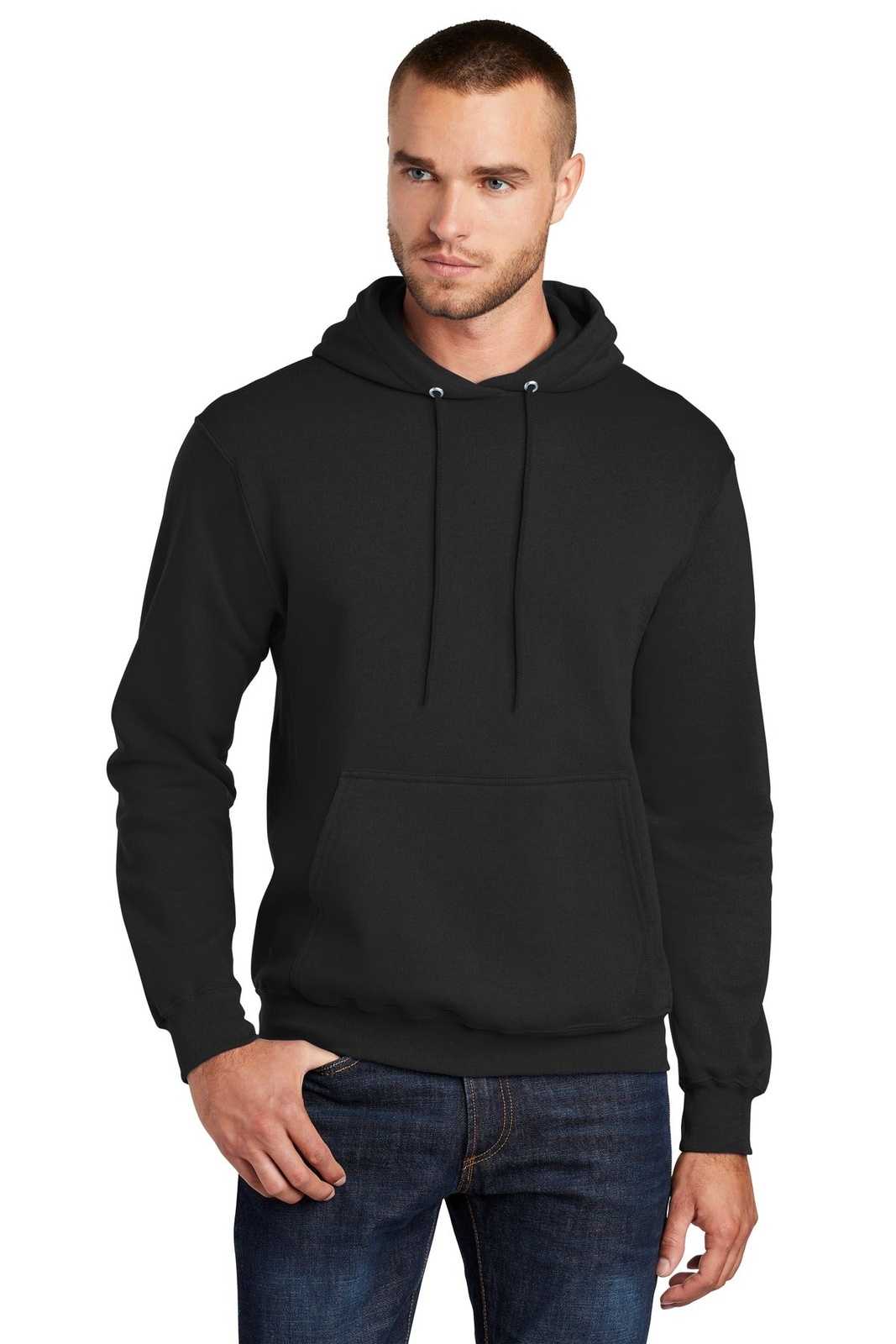 Port & Company PC78HT Tall Core Fleece Pullover Hooded Sweatshirt - Jet Black - HIT a Double - 1