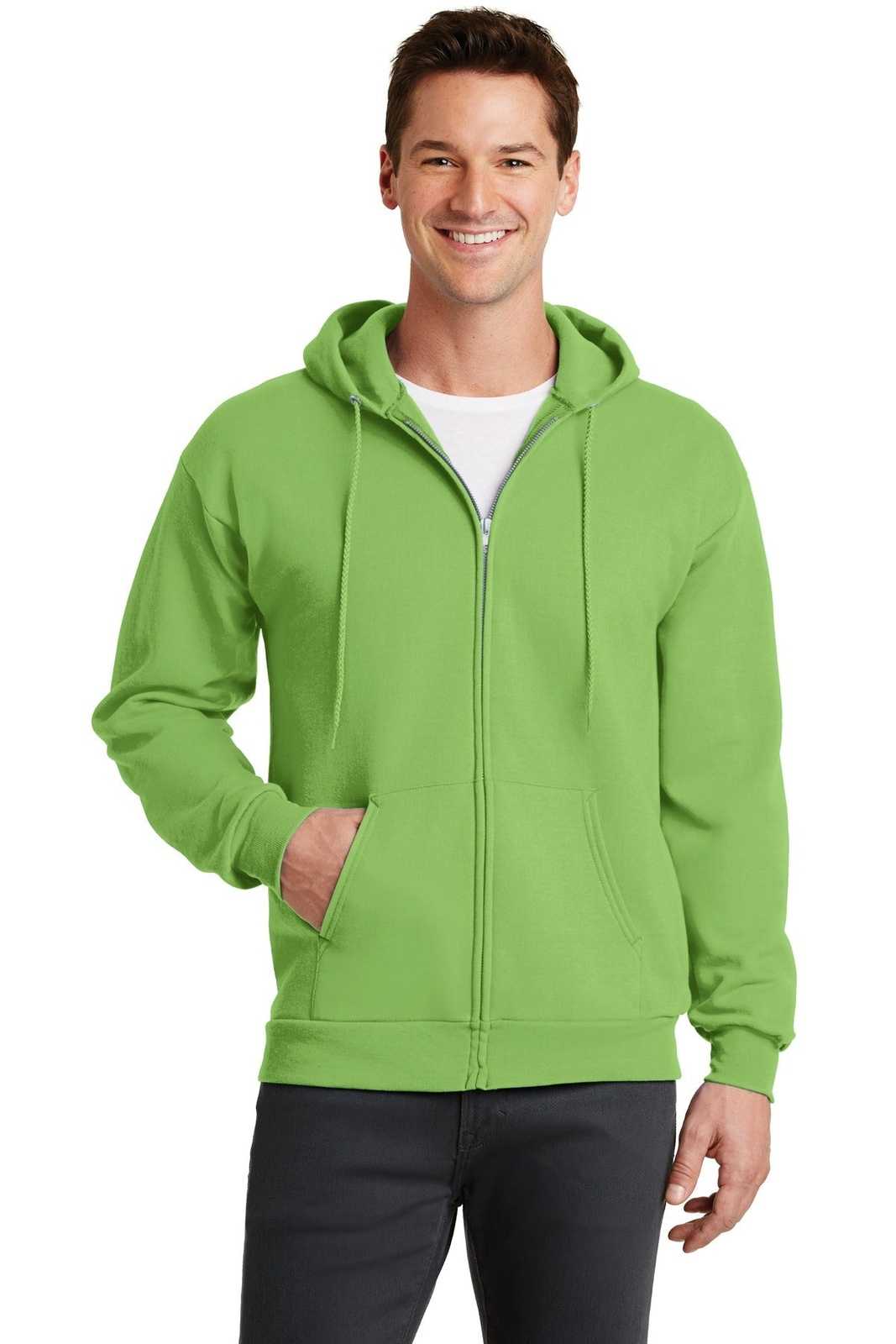 Port &amp; Company PC78ZH Core Fleece Full-Zip Hooded Sweatshirt - Lime - HIT a Double - 1