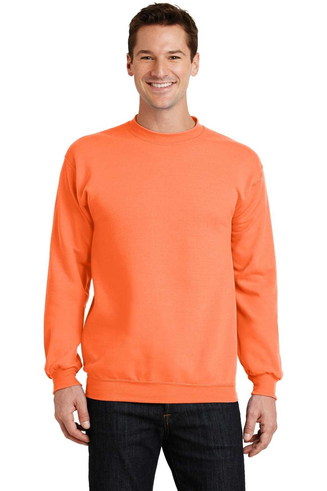 Port & Company PC78 Core Fleece Crewneck Sweatshirt - Neon Orange - HIT a Double - 1