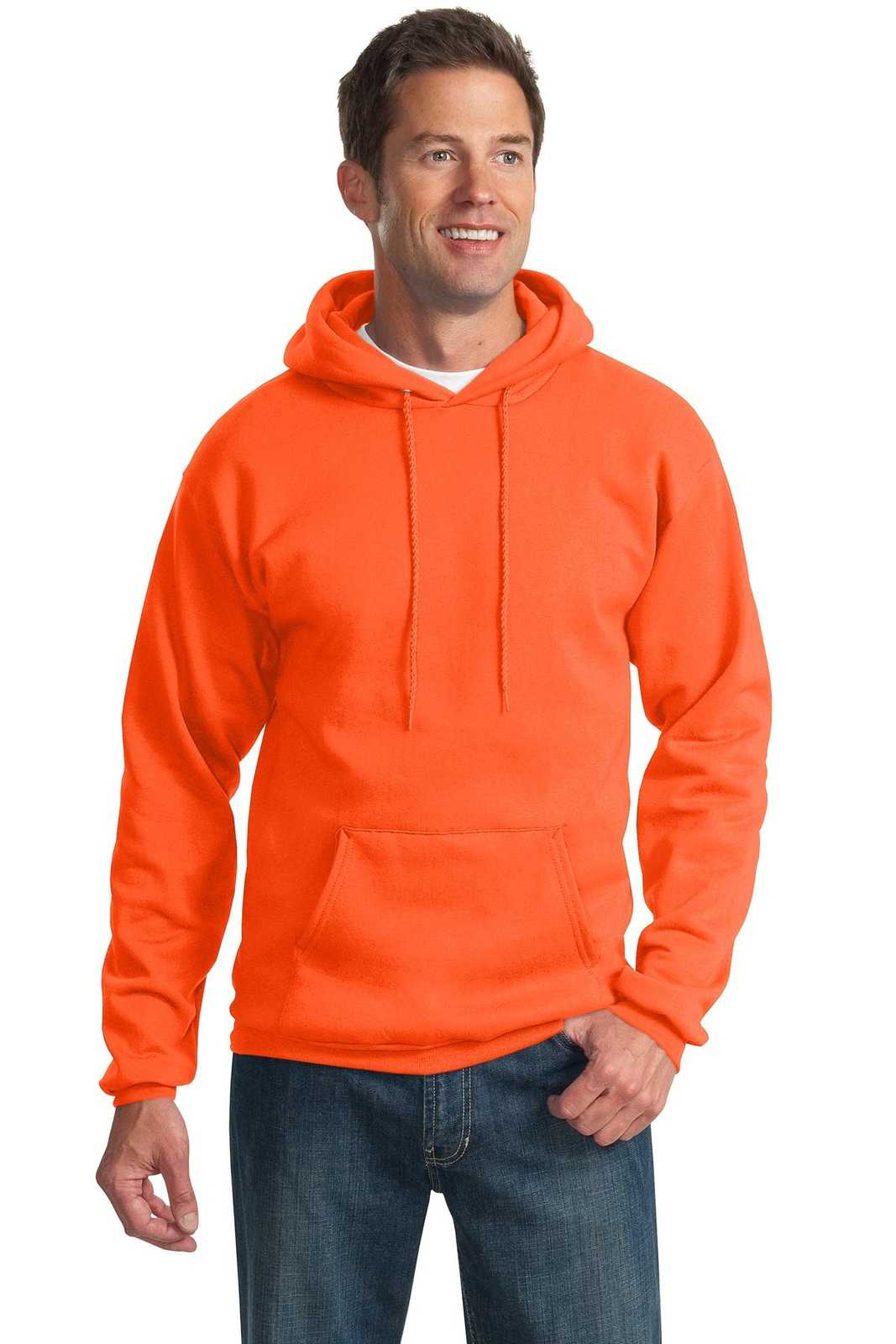Port & Company PC90H Essential Fleece Pullover Hooded Sweatshirt - Safety Orange - HIT a Double - 1
