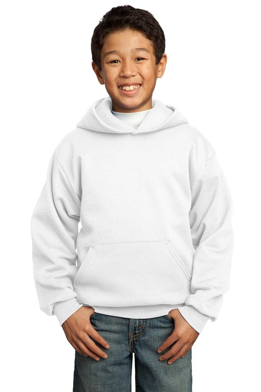 Port & Company PC90YH Youth Core Fleece Pullover Hooded Sweatshirt - White - HIT a Double - 1