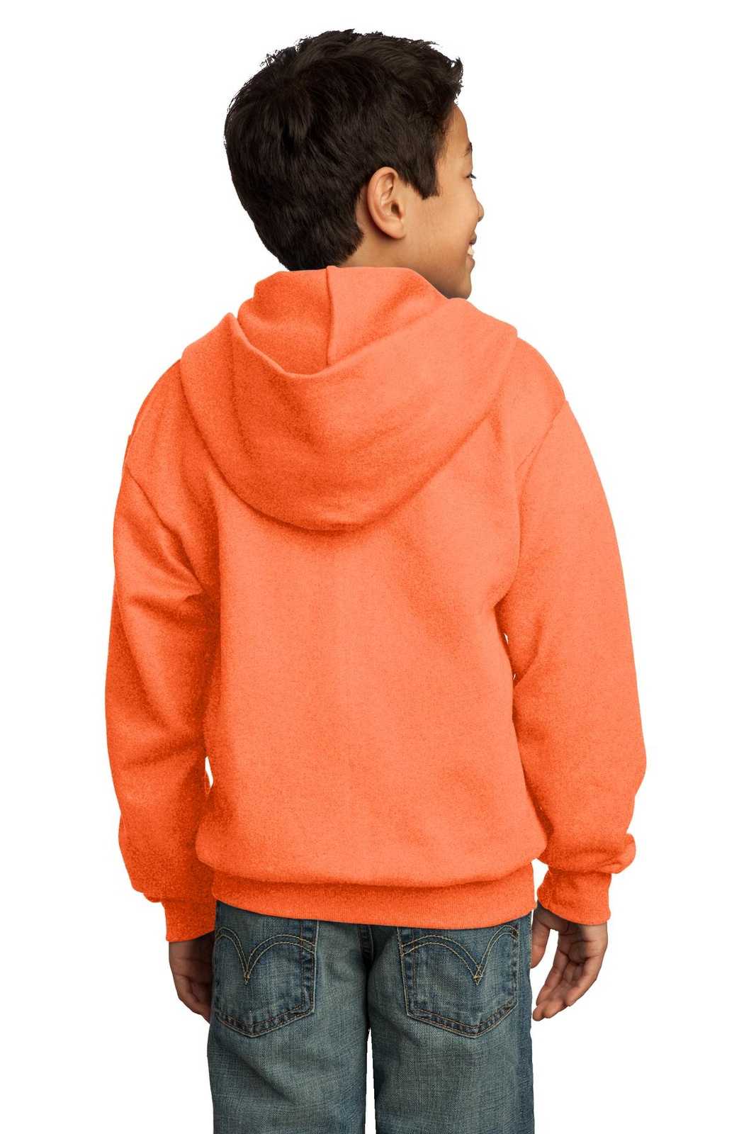 Port & Company PC90YZH Youth Core Fleece Full-Zip Hooded Sweatshirt - Neon Orange - HIT a Double - 1