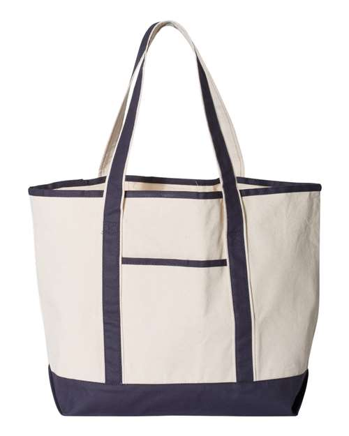 Q-Tees Q1500 34.6L Large Canvas Deluxe Tote - Natural Navy - HIT a Double