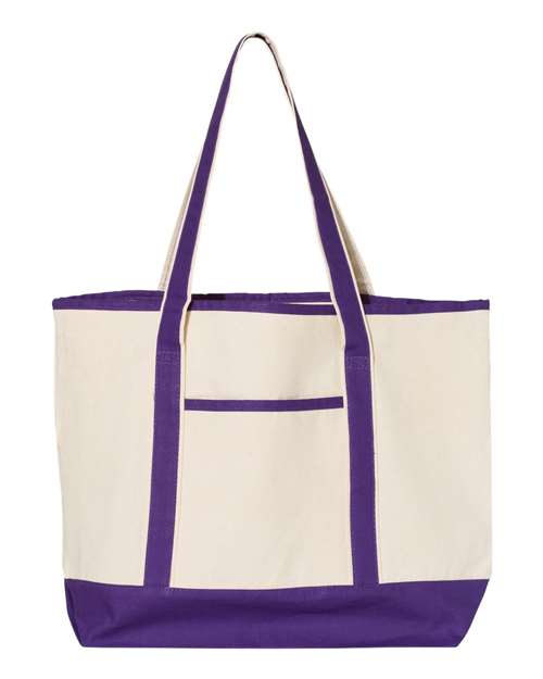 Q-Tees Q1500 34.6L Large Canvas Deluxe Tote - Natural Purple - HIT a Double
