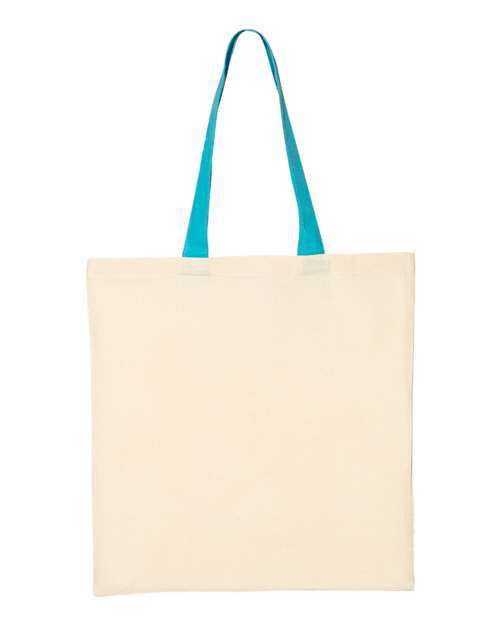 Q-Tees QTB6000 Economical Tote with Contrast-Color Handles - Natural Turquoise - HIT a Double