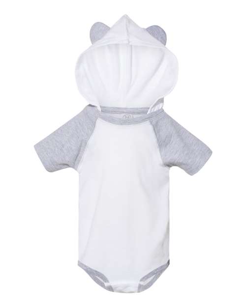 Rabbit Skins 4417 Fine Jersey Infant Short Sleeve Raglan Bodysuit with Hood & Ears - Blended White Vintage Heather - HIT a Double