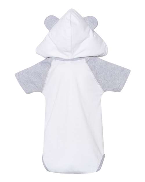 Rabbit Skins 4417 Fine Jersey Infant Short Sleeve Raglan Bodysuit with Hood & Ears - Blended White Vintage Heather - HIT a Double