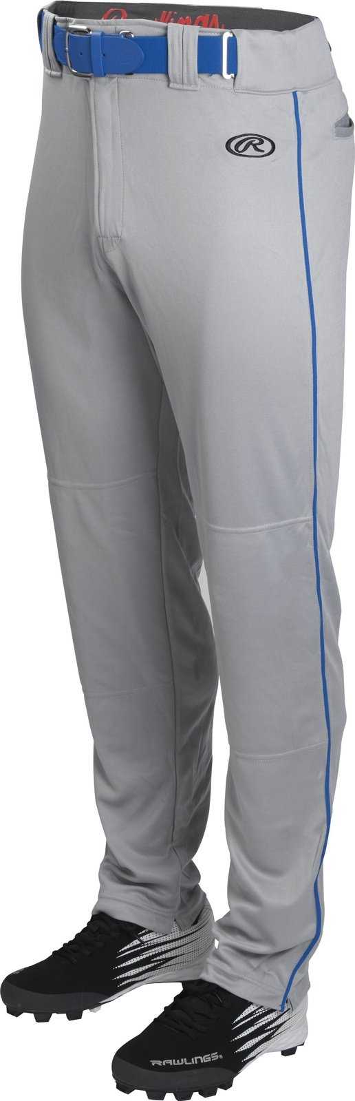 Rawlings Adult Launch Semi-Relaxed Piped Baseball Pants - Gray Royal - HIT a Double - 1