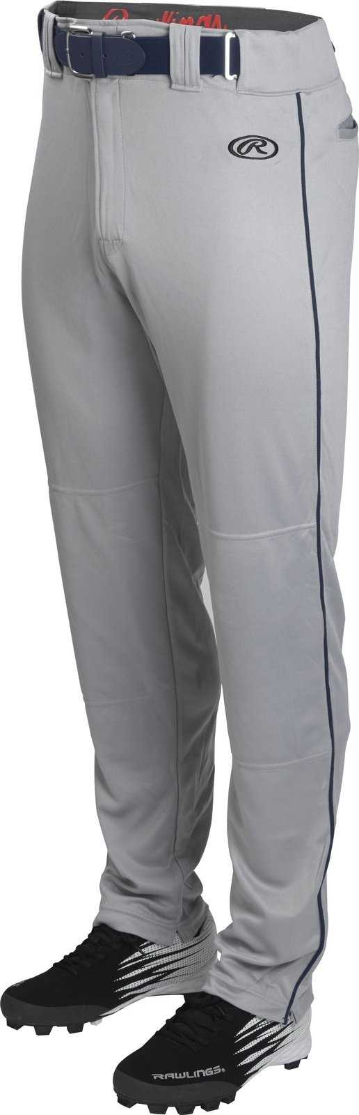 Rawlings Adult Launch Semi-Relaxed Piped Baseball Pants - Gray Navy - HIT a Double - 1