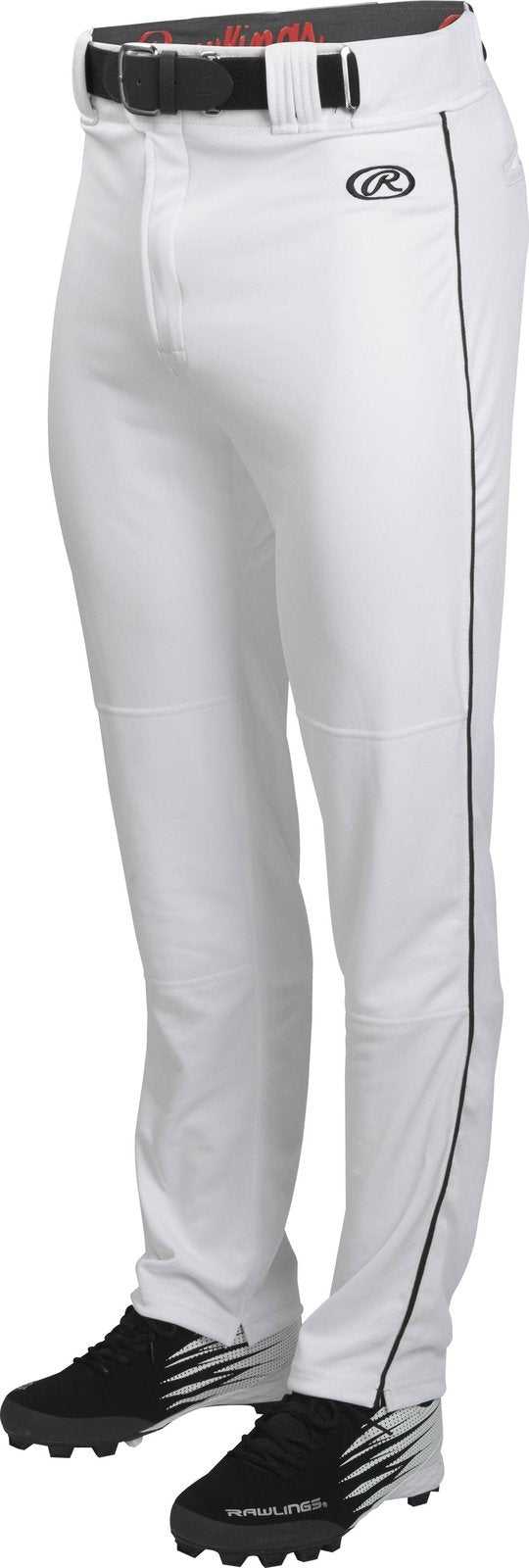 Rawlings Adult Launch Semi-Relaxed Piped Baseball Pants - White Black - HIT a Double - 1