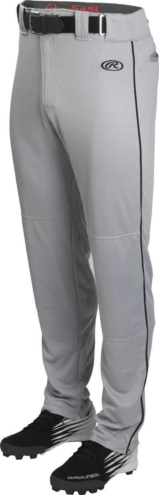 Rawlings Adult Launch Semi-Relaxed Piped Baseball Pants - Gray Black - HIT a Double - 1
