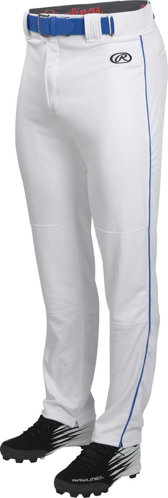 Rawlings Youth Launch Semi-Relaxed Piped Baseball Pants - White Royal - HIT a Double - 1