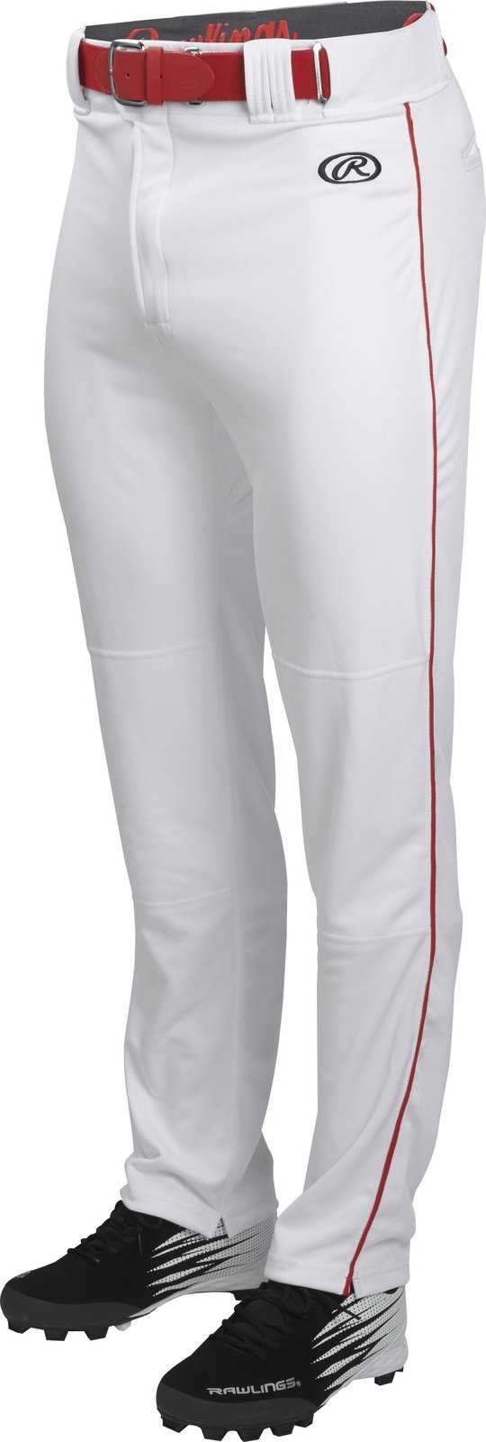 Rawlings Youth Launch Semi-Relaxed Piped Baseball Pants - White Red - HIT a Double - 1