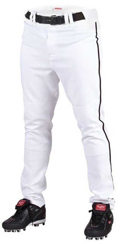 Rawlings Adult Semi-Relaxed Piped Baseball Pants - White Black - HIT a Double - 1
