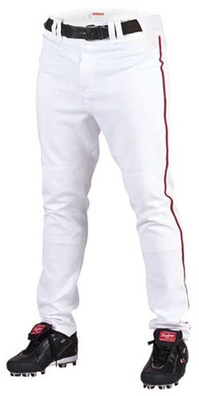 Rawlings Youth Semi-Relaxed Piped Baseball Pants - White Red - HIT a Double - 1