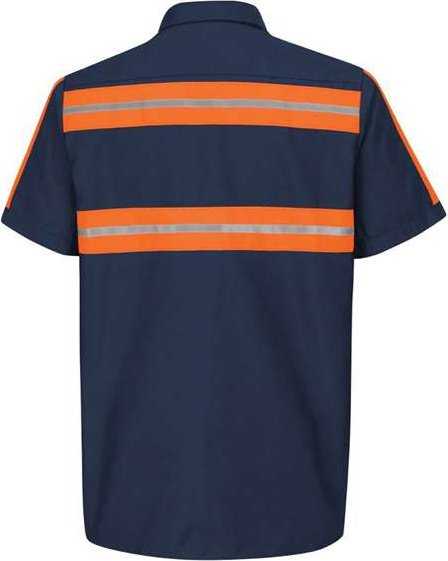 Red Kap SP24EL Enhanced Visibility Industrial Work Shirt Long Sizes - Navy/ Orange Trim - HIT a Double - 1