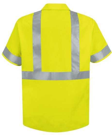 Red Kap SS24HVT High Visibility Safety Short Sleeve Work Shirt Tall Sizes - HV-Fluorescent Yellow/ Green - HIT a Double - 1