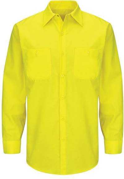 Red Kap SY14L Enhanced & Hi-Visibility Long Sleeve Work Shirt - Long Sizes - Fluorescent Yellow - HIT a Double - 1