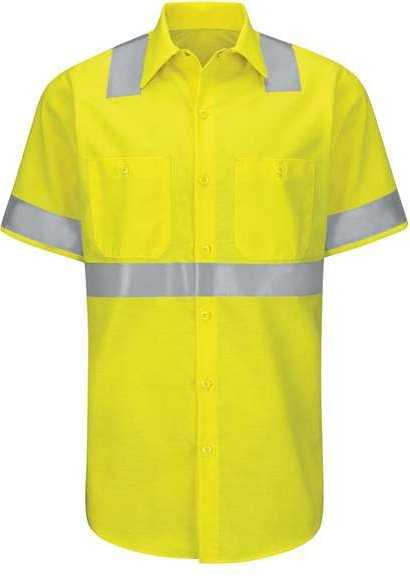 Red Kap SY24L Enhanced & Hi-Visibility Work Shirt - Long Sizes - HV-Fluorescent Yellow/ Green - HIT a Double - 1