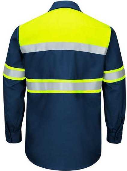 Red Kap SY70 Hi-Visibility Colorblock Ripstop Long Sleeve Work Shirt - Fluorescent Yellow/ Navy - HIT a Double - 1
