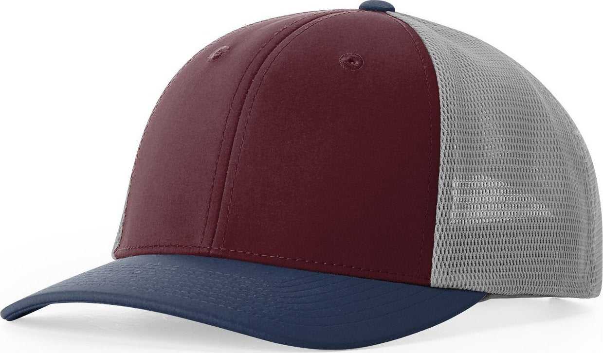 Richardson 173 Hood River Performance Trucker Caps - Red Mahogany Med Gray insignia Blue- HIT a Double