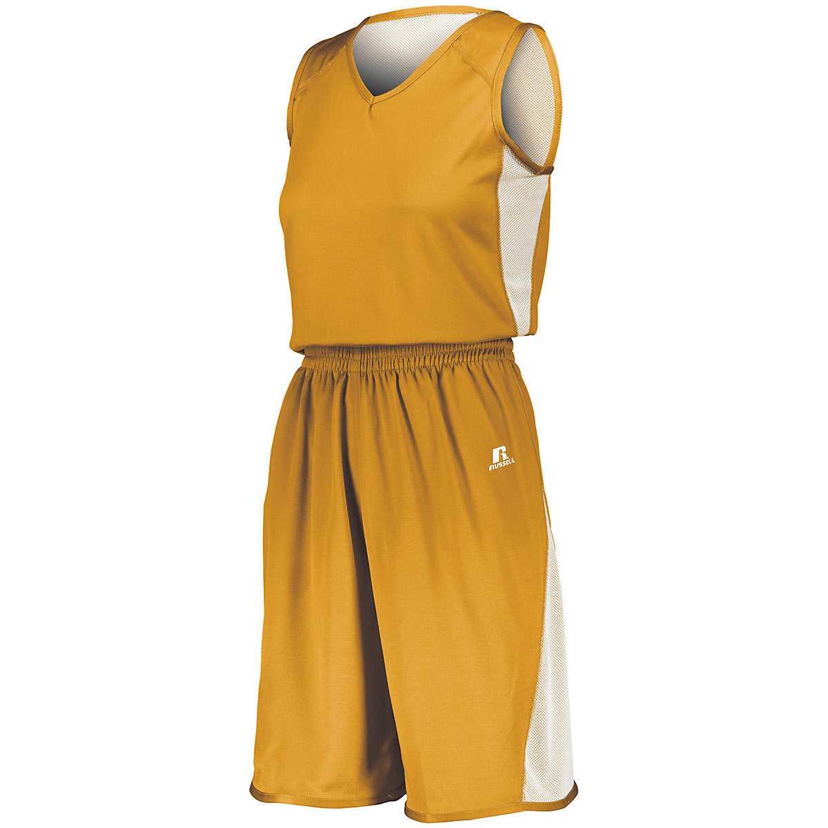 Russell 5R5DLX Ladies Undivided Single Ply Reversible Jersey - Gold White - HIT a Double