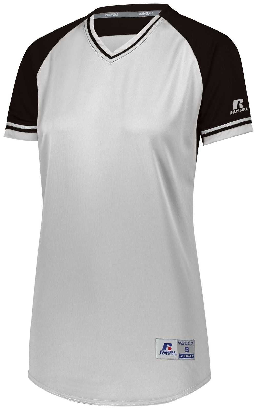 Russell R01X3X Ladies Classic V-Neck Jersey - White Black White - HIT a Double