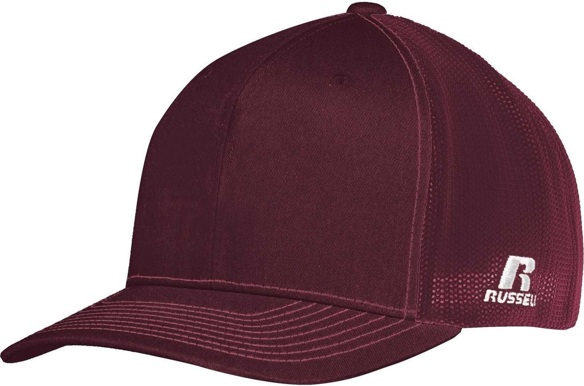 Russell R02TMB Youth Flexfit Twill Mesh Cap - Maroon - HIT a Double