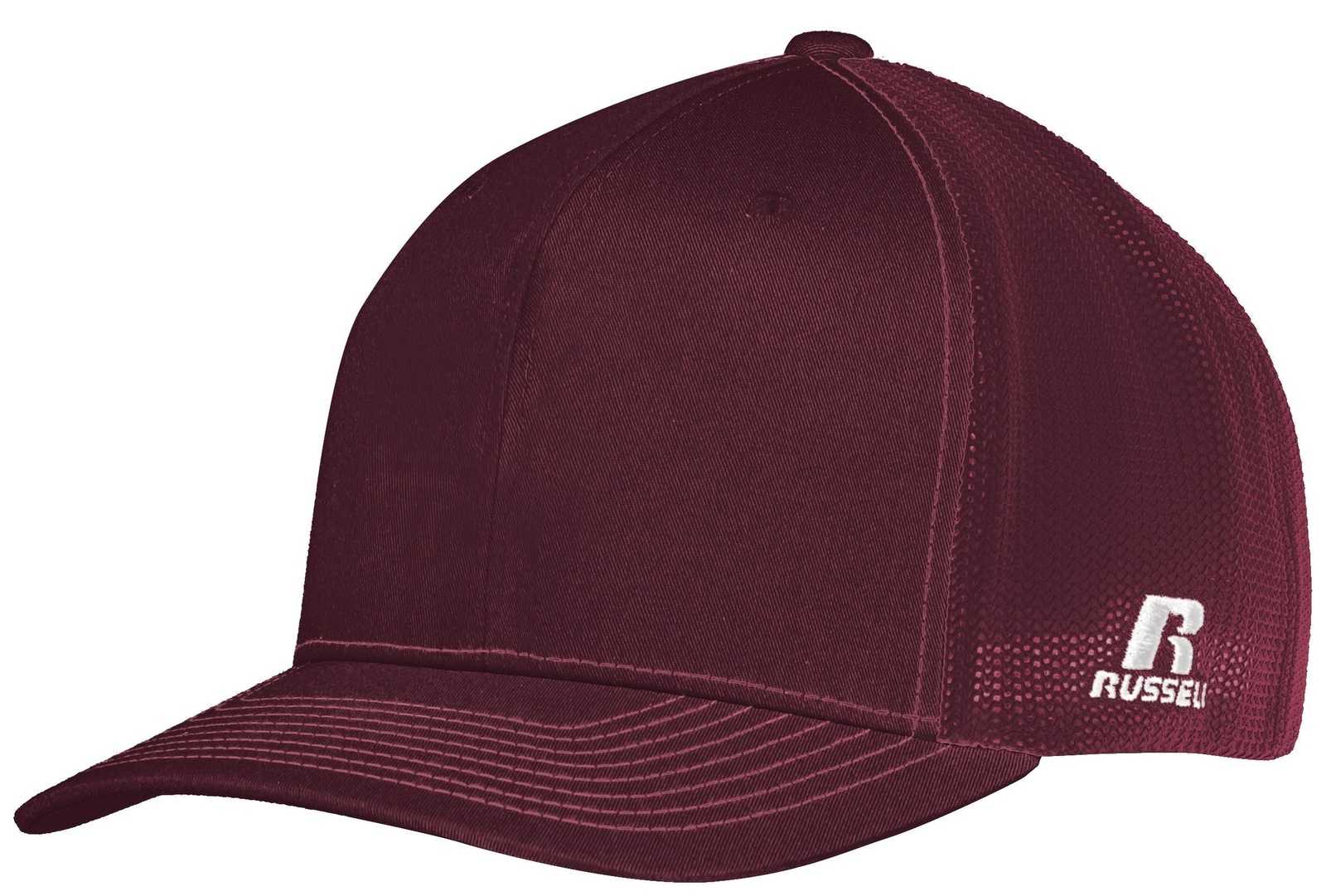 Russell R02TMB Youth Flexfit Twill Mesh Cap - Maroon - HIT a Double