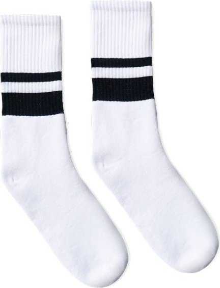Socco SC100 USA-Made Striped Crew Socks - White/ Black Thin & Thick Stripe - HIT a Double - 1
